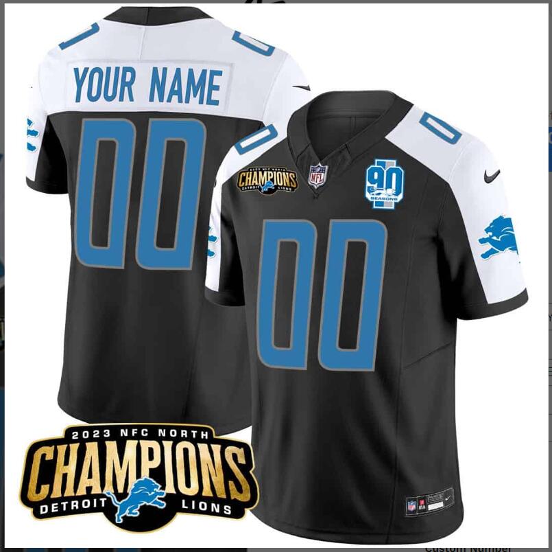 Men 2024 Nike NFL  Detroit Lions 2023 NFC North Champions Patch Vapor Custom Jersey V2